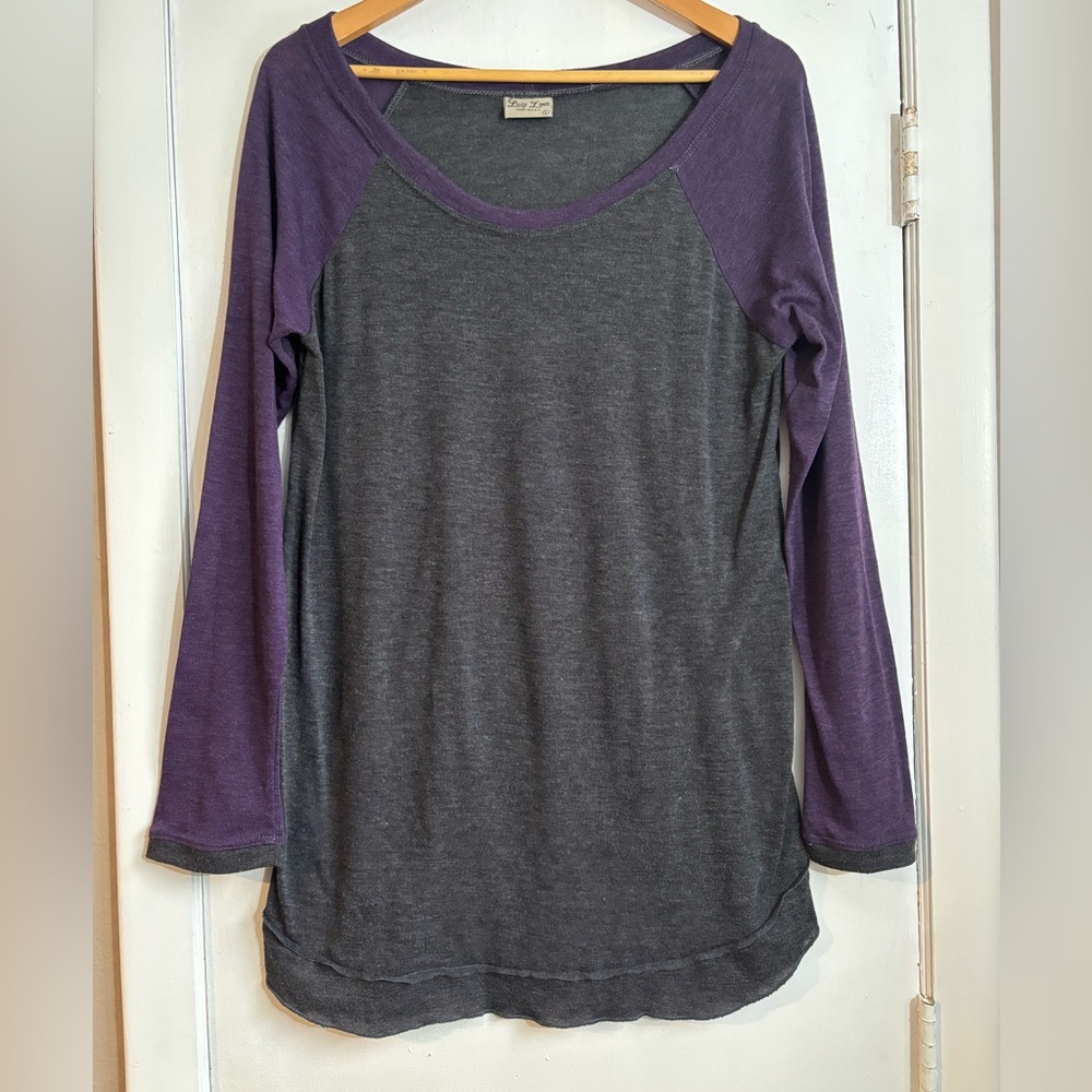 Lucy Love Charcoal and Purple Long Sleeve Top